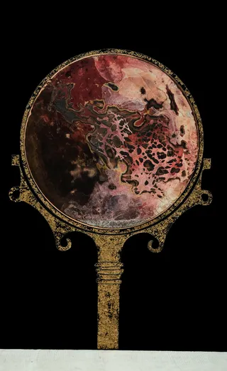 艺术, 东方, 镜子, 铜艺术, 铜, 黑色背景, 工作室拍摄, 室内