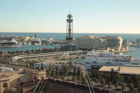 巴塞罗那,西班牙,波多黎各电视台,塔,索道,船,海,港口 巴塞罗那,西班牙,波多黎各电视台,塔,索道,船,海,港口