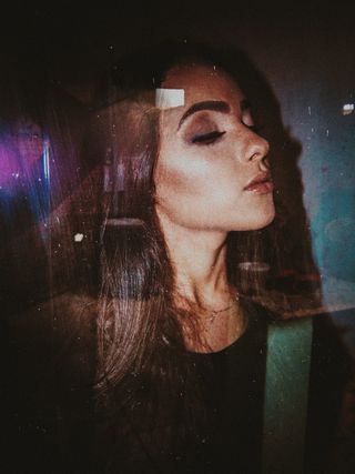 面部，女性，女性，侧面，探索，霓虹灯，复古，葡萄酒侧面