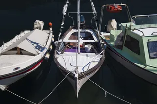 希腊，nea artaki，彩色背景，商业码头，工艺，文化，日，渔船