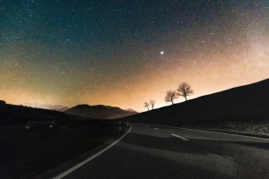 照片，黑色，柏油路，天空，满天，星星，灰色，道路
