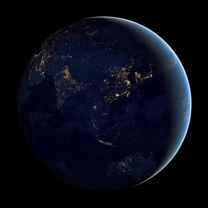 地球，亚洲，地球，城市，灯光，太空，夜晚，卫星
