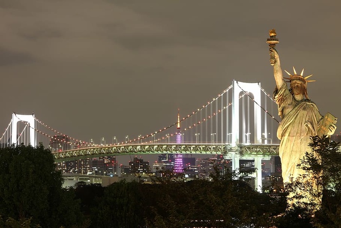 桥梁，城市，城市灯光，城市景观，日本，自由女神，地标，纪念碑
