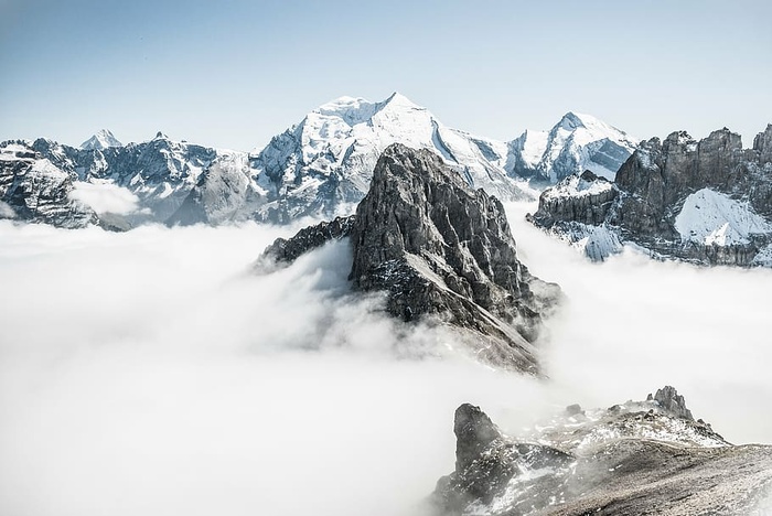 山脉，山脉，大自然，云海，雪，雪峰，冬天，高山