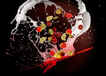 各种各样，水果海报，食品摄影，奶昔，移动，飞行，水果，饮料