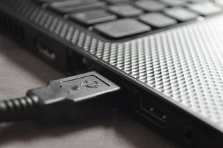 Usb, 笔记本电脑, 通讯, 选择性焦点, 连接, 特写, 表, 计算机