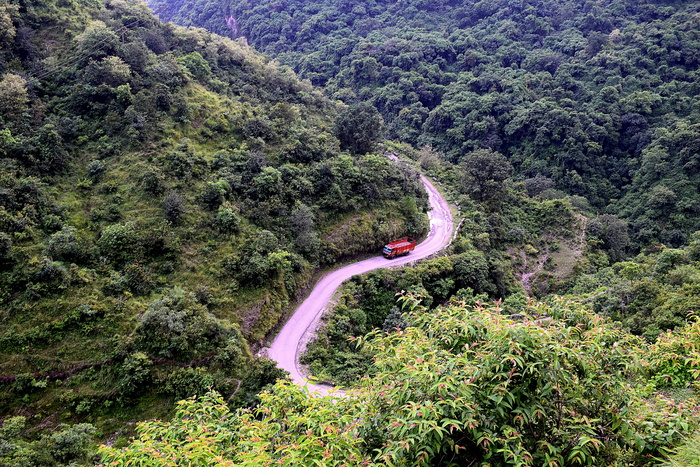 山, 路, 曲折, 景观, 自然, 草, 天空, 风景