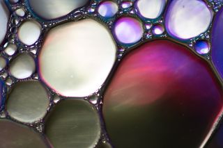 水中油, 油眼, 液体, 摘要, 质地, 宏观, 油, 关闭