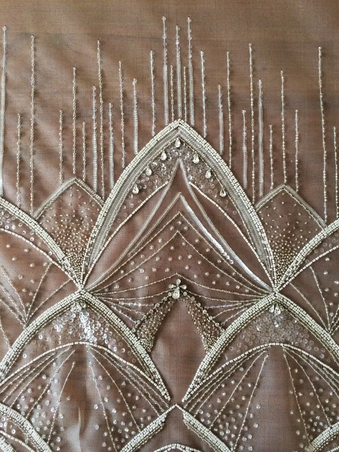 close、photo、brown、white、textile、haute、couture、刺绣