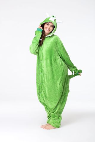 卡通睡衣，onesies，绿色，工作室拍摄，绿色，全长，单人，室内