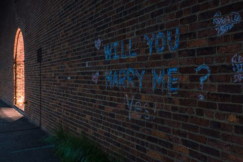 索尼, a7r2, 婚姻, 纽约市, 提案, 砖墙, 砖, 墙
