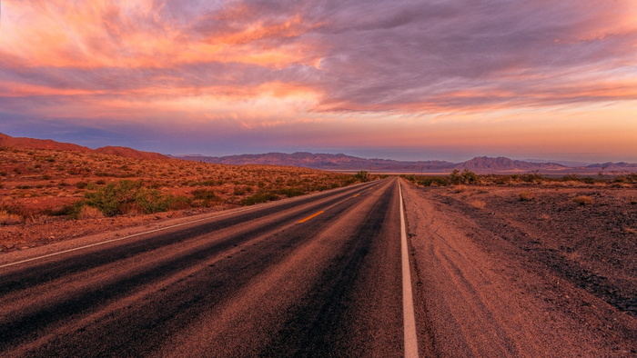 自然摄影，道路，沙漠，日落，风景，自然，天空，全景