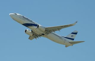 蓝色，白色，飞机，飞机，波音737-800，el al，苏黎世机场