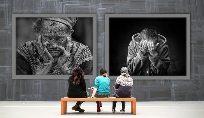 三，女人，棕色，木制，长凳，正面，绘画，画廊