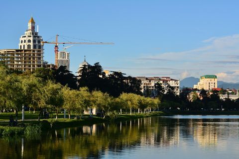 佐治亚州、巴统、阿扎拉、黑海、建筑、城市景观、步行街、海岸线