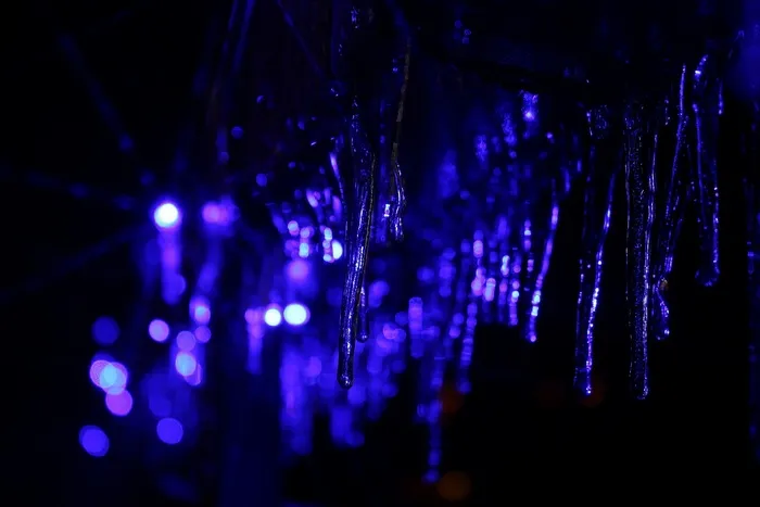 冬天, 冰柱, 霜, 圣诞节, 照亮, 夜, 装饰, 照明设备