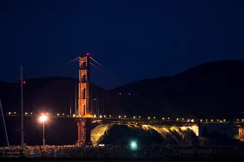 夜，旧金山，金门，桥，红，加利福尼亚，夜灯，灯