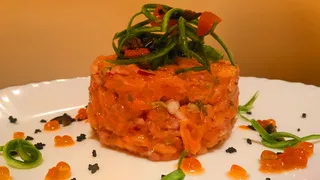 三文鱼，鞑靼，餐厅，美味，厨房，结束，盘子，食物