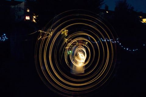 英国、韦茅斯、长曝光、夜晚、灯光、圆圈、橙色、车轮