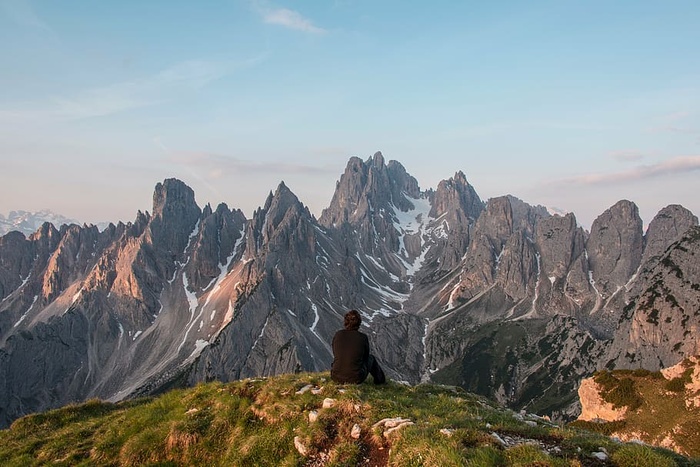 人、站、顶、山、自然、风景、绿色、人