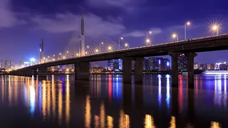 长沙，夜景，桥梁，建筑，建筑结构，反射，照明，夜间