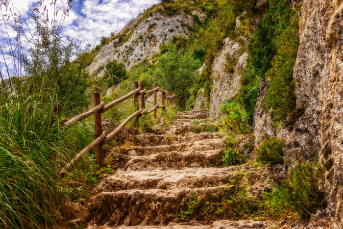 棕色，石阶，旁边，草地，白天，徒步旅行，小径，西西里岛