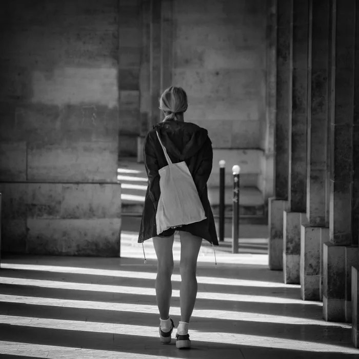 女人，散步，街垒，巴黎，街道，灯光，透视，女性从后面