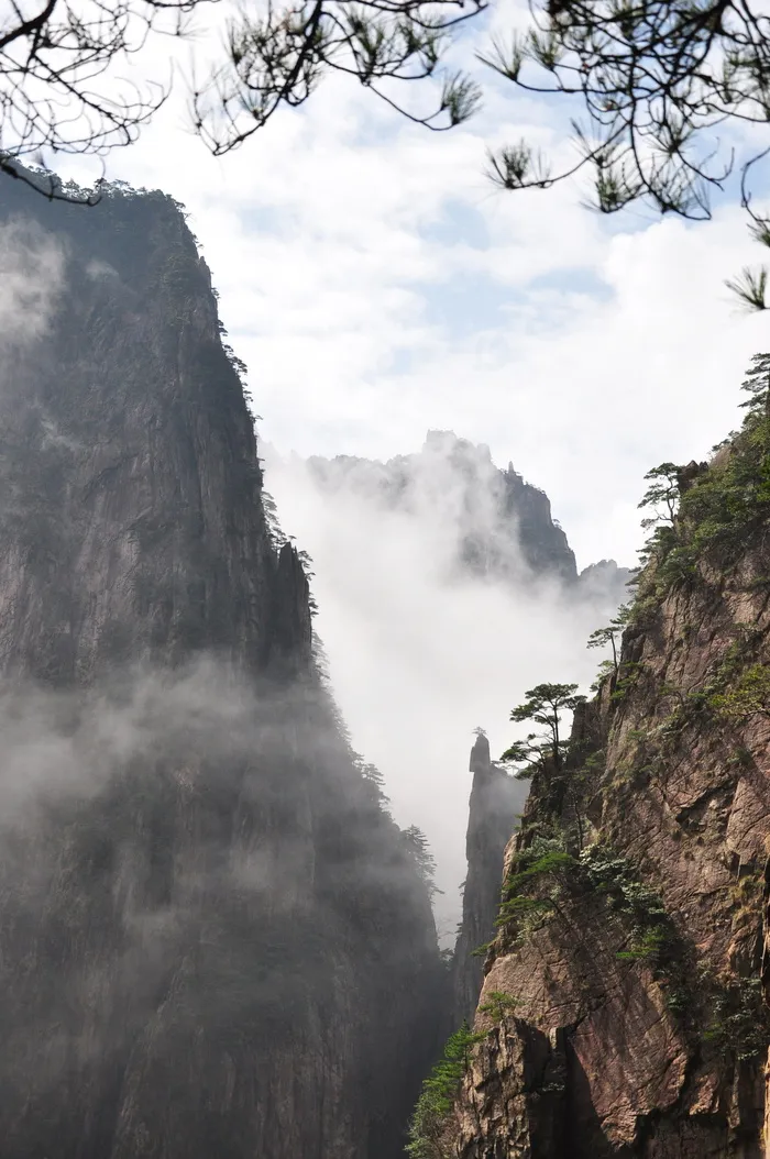 自然，山，景观，岩石，旅游，黄山，中国，云