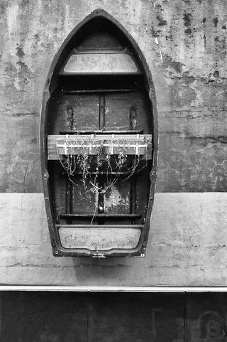 街景，博世，小船，老式，老式，黑白，复古风格，白天