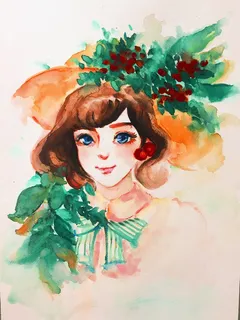 手绘,水彩画,人物,创意,肖像,艺术和工艺,一个人,看着相机 手绘,水彩画,人物,创意,肖像,艺术和工艺,一个人,看着相机
