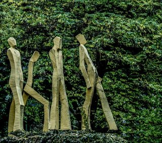 慕尼黑、雕像、街道、木材、公园、人物、贡品、剧院