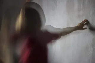 女人，触摸，灰色，墙，模糊，抽象，人，触摸