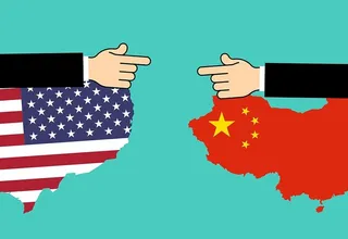美国和中国卷入了一场贸易战。插图概念。