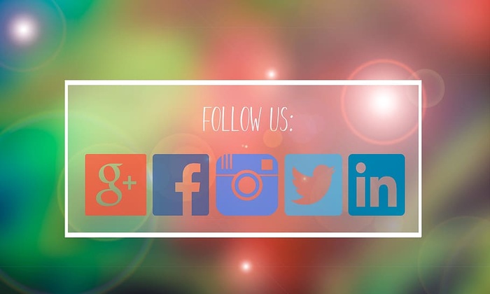 各种应用程序、Follow us、谷歌、Facebook、Instagram、Twitter、平面广告、Google plus