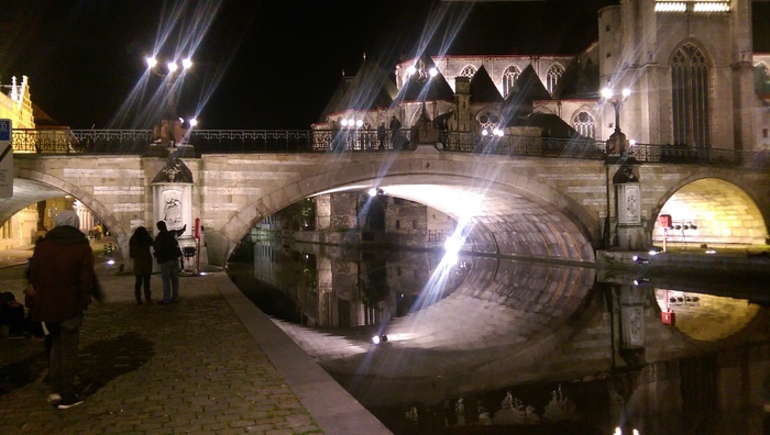 gent，比利时，通道，建筑，夜晚，建筑结构，照明，人群