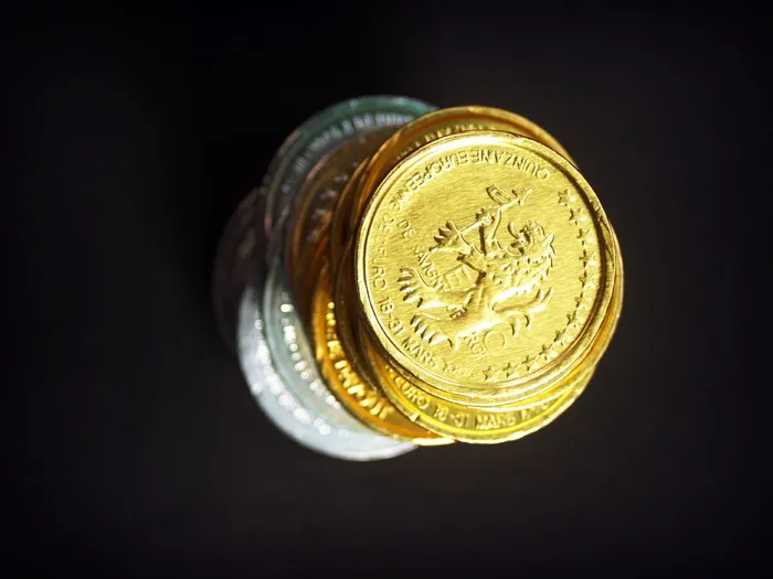 硬币，黄金，现金，孤立，塔，经济，利率，业务