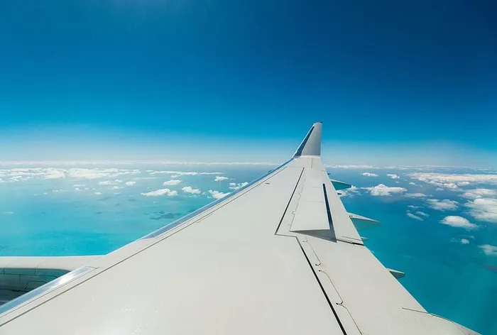 白色，机翼，白天，飞机，航空公司，旅行，旅行，蓝色