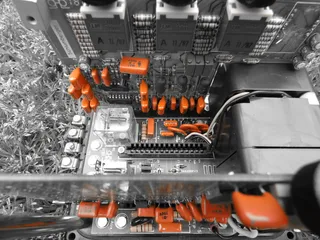 电子、血小板、电子元件、工业、橙色、技术、特写、金属