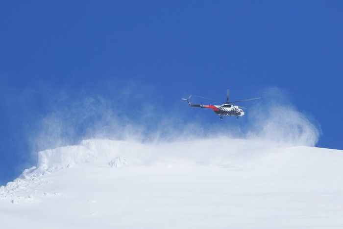 直升机、着陆、山脉、漩涡、冬季、雪、斜坡、高度