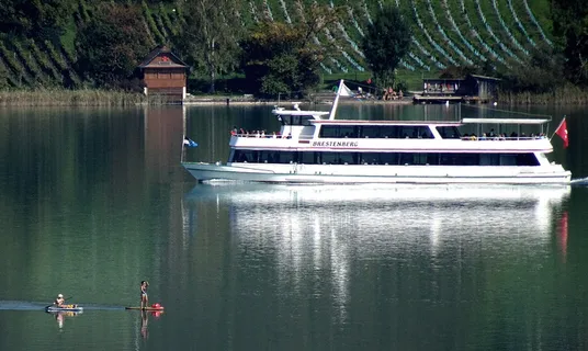 哈尔维尔湖，秋天，Seegluck，船，sup，水，镜像，水上运动