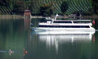 哈尔维尔湖，秋天，Seegluck，船，sup，水，镜像，水上运动