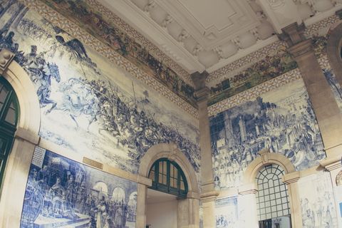 葡萄牙、波尔图、estação são bento、火车站、蓝色瓷砖、建筑、建筑结构、低角度视图