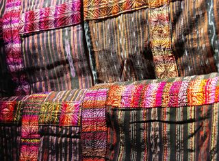 Chichicastenango、市场、危地马拉、绘画、多色、面料、民族、纺织品