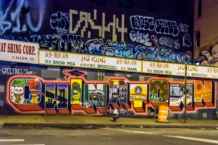 唐人街、美国、纽约、纽约、涂鸦、文字、通信、建筑