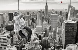 灰度照片，女孩，悬挂，摇摆，纽约，纽约，纽约