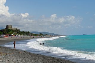 斯卡里亚，卡拉布里亚，意大利，大海，海滩，风景，地平线，塔楼楼梯