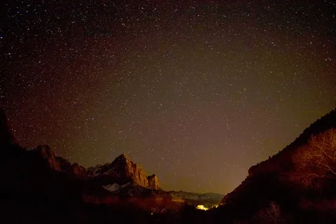 剪影，山，夜，自然，山，悬崖，天空，星星