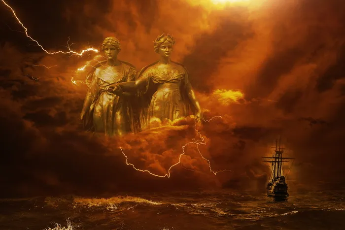 幻想, 黑暗, 风暴, 闪电, 女神, 风暴女神, 雕像, 船舶
