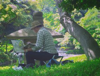 画家，水彩画，艺术家，老年人，老年人，休闲，绘画，绘画