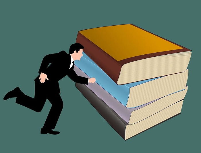 商人奔向书籍的插图